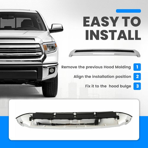 Chrome Front Upper Hood Bulge Molding Grille Trim for Toyota Tundra 2014-2021