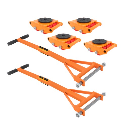 DURAFORCE 4 Pcs Machinery Skates Dolly With Handle 360° Rotation 6T/13200Lbs Heavy Duty