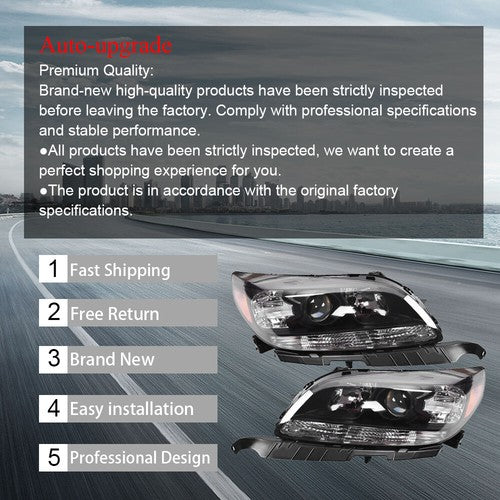DURAFORCE Projector Headlights Halogen Black Housing For Chevy Malibu 2013-2016 Left&Right