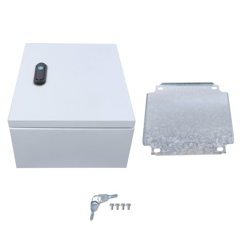 DURAFORCE 12x10x6" NEMA 4X Steel Electrical Box, IP56 Waterproof Lockable w/Mounting Plate