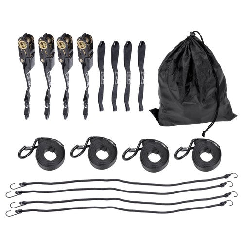 DURAFORCE 4 Pack Steel Ratchet Strap Black Fracture Strength 2200lbs 1in*15ft S Hooks