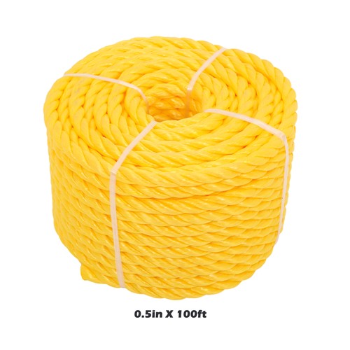 DURAFORCE 1/2in x 100 Feet 3 Stranded Orange Yellow Polypropylene Braided Rope