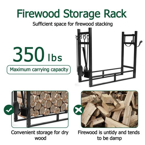 DURAFORCE Indoor/Outdoor Firewood Log Rack - Steel Fireplace Storage Holder Fire Durable