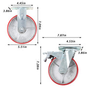 DURAFORCE 6" X 2" Industrial Casters - 2 Fixed and 2 Swivel Caster Wheels with Brakes