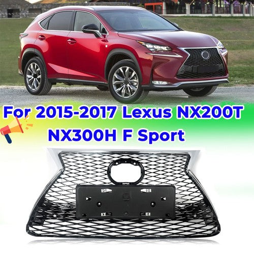 DURAFORCE Front Bumper Grille for 2015-2017 Lexus NX200T NX300H F Sport Chrome Black