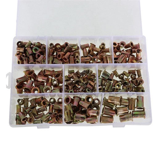 DURAFORCE Zinc Steel Rivet Nut Kit 300 Pack Rivnut Nutsert Assort 150pcs Metric+150pcs SAE