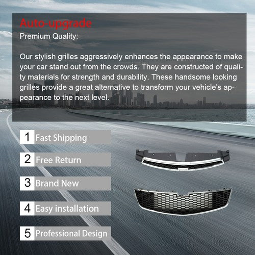 DURAFORCE Front Upper Lower Grille Grill Black Plastic Trim For Chevrolet Cruze 2011-2014