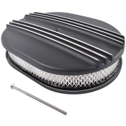 DURAFORCE Black Cast Aluminum Half Finned 12″ Air Cleaner Assembly for Chevy Mopar Classic