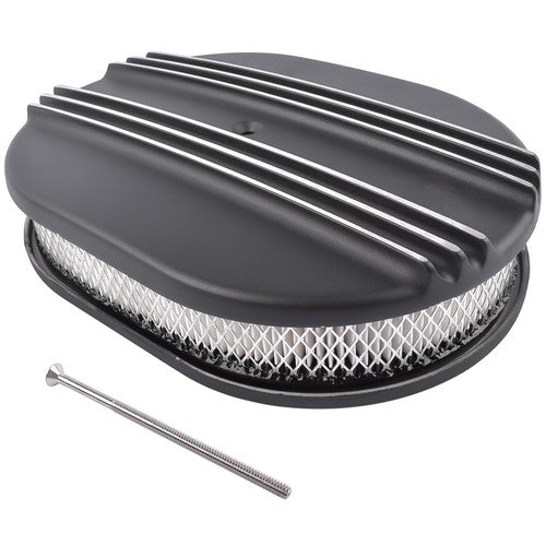 DURAFORCE Black Cast Aluminum Half Finned 12″ Air Cleaner Assembly for Chevy Mopar Classic