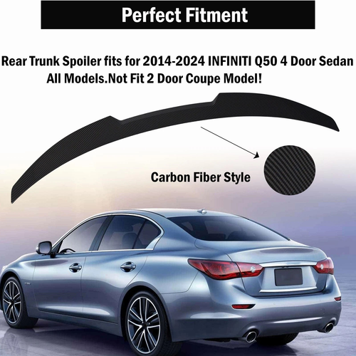 DURAFORCE M4 Style Rear Trunk Spoiler Wing for 2014-2024 Infiniti Q50 Carbon Fiber Style