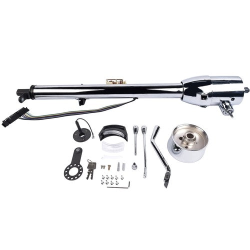 DURAFORCE 30" Chrome Tilt Auto Steering Column w/ 9 Hole Wheel Adapter Key Stainless Steel