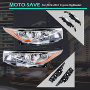 DURAFORCE Left+Right Side Clear Front Headlights Headlamps For Toyota Highlander 2014-2016