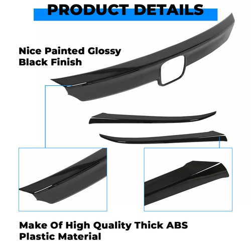 Glossy Black Front Grille Lip Cover Moulding Trim for Honda Accord 2018-2020