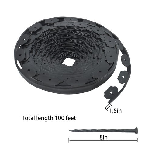 DURAFORCE Garden Edging Landscape Edging with 64 8in Spikes for Lawn 1.5 Inch 100FT Black