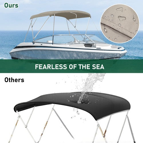 DURAFORCE 3 Bow 67''-72'' Bimini Boat Top Roof Cover Canopy Sun Shade With Boot Canvas Tan