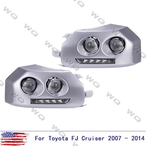 DURAFORCE For 2007-14 Toyota Fj Cruiser Chrome LED Bumper Fog Light DRL W/Wiring+Bulbs 2pc