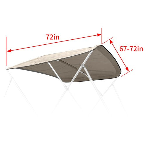 DURAFORCE 3 Bow 67''-72'' Bimini Boat Top Roof Cover Canopy Sun Shade With Boot Canvas Tan