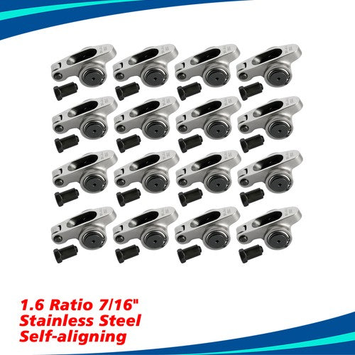 DURAFORCE For Chevy SBC 350 1.6 Ratio 7/16" Stud Full Roller Stainless Steel Rocker Arms