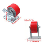 DURAFORCE 4 Heavy Duty Caster Set 4" Polyurethane on Cast Iron Wheels No Mark Red