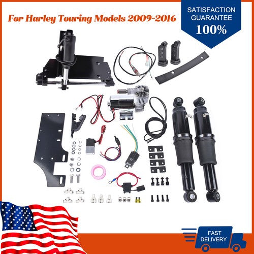DURAFORCE Air Ride Kit with Motorcycle Electric Center Stand for Harley Road King 09-16