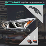 DURAFORCE For 20-21 Nissan Versa S SV Left Headlight Replacement Chrome Housing Clear Lens