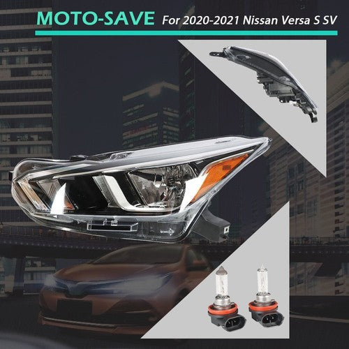 DURAFORCE For 20-21 Nissan Versa S SV Left Headlight Replacement Chrome Housing Clear Lens