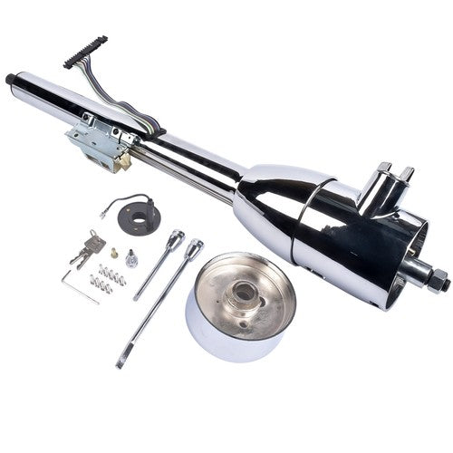 DURAFORCE 28" GM Tilt Manual Chrome Floor Shift Steering Column With Key & 9 Bolt adapter
