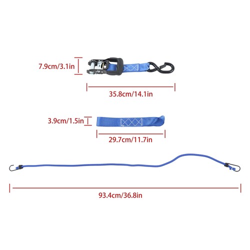 DURAFORCE 4 Pcs Steel Ratchet Strap Blue Fracture Strength 5208lbs 1.6in*15ft with S Hooks