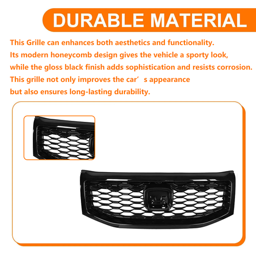 Gloss Black Front Bumper Upper Honeycomb Style Grille Fit 2012-2015 Honda Pilot