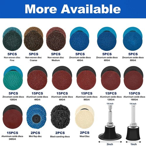 DURAFORCE 136 Pack Sanding Discs Set 2 inch Quick Change Discs with 1/4 inch Holder