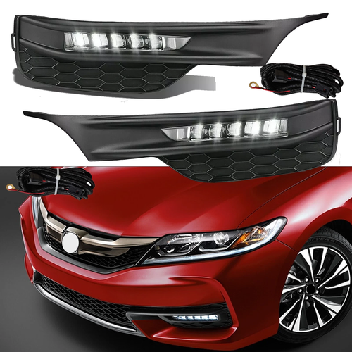 DURAFORCE Front Bumper LED DRL Fog Lights Lamps for 2016-2017 for Honda Accord Sedan