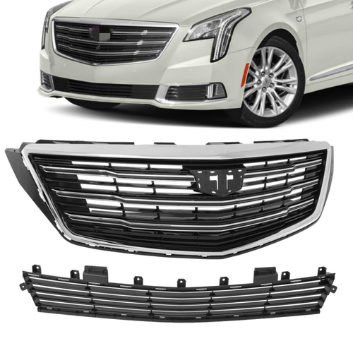 Front Upper+Lower Grille with Chrome Frame Kit For 2018 2019 2020 Cadillac XTS