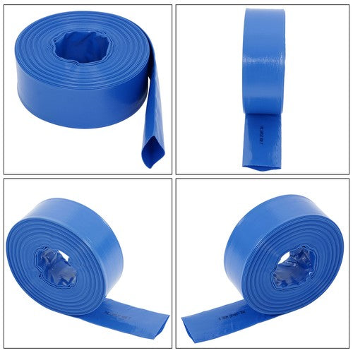 DURAFORCE 3" x 100 ft Blue PVC Lay Flat Water Discharge Pump Hoses，With 2 Clamps
