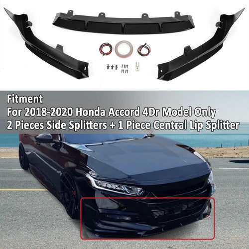 Front Bumper Lip Spoiler Splitter for 18-20 Honda Accord Sport Glossy Black