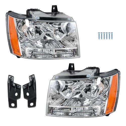 DURAFORCE Chrome New For Chevy Avalanche/Suburban/Tahoe 2007-2014 Halogen Pair Headlights