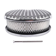 DURAFORCE Polished Aluminum 12" Oval Fully Finned Air Cleaner 4 Barrel For SBC BBC Chevy