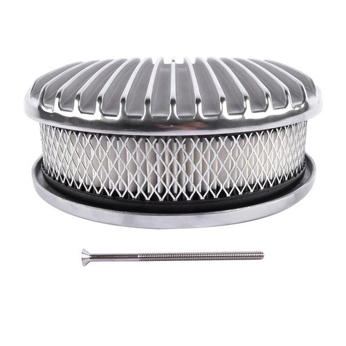 DURAFORCE Polished Aluminum 12" Oval Fully Finned Air Cleaner 4 Barrel For SBC BBC Chevy