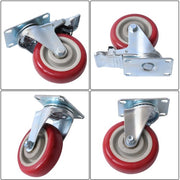 DURAFORCE 4 pcs 4-inch universal casters red (2 with brakes and 2 without brakes)