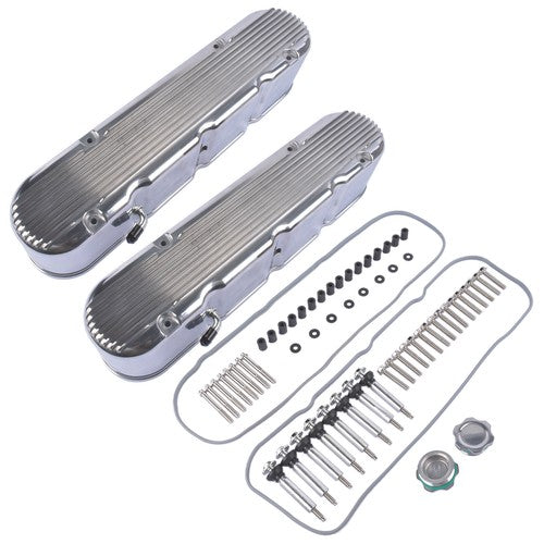 DURAFORCE 2Pcs Aluminum finned Valve Covers w/ Coil Mounts 241-181 For Chevy LS - Polished