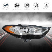 DURAFORCE Right Projector Headlight Chrome Housing With LED DRL For Ford Fusion 2017-2019