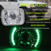 DURAFORCE 5X7 7X6 Green LED Rectangle Crystal Clear Projector Headlights Headlamp