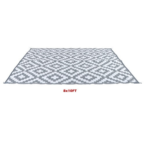 DURAFORCE 8x10 ft RV Mat Outdoor Plastic Straw Rug Carpet Waterproof Gray & White