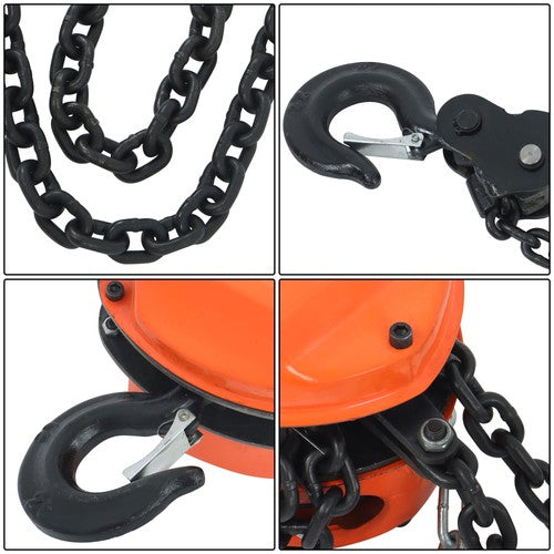 DURAFORCE Hand chain hoist carbon steel orange 2 tons/4400 lbs 10 feet 360° swivel hook