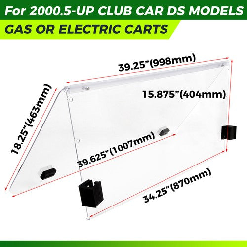 DURAFORCE Fold Down Clear Golf Cart Windshield Windscreen For 2000.5-Up Club Car DS