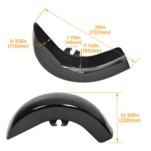 DURAFORCE Vivid Black Front Fender For Harley Street Glide 2014-2024 Road Glide 2015-2024