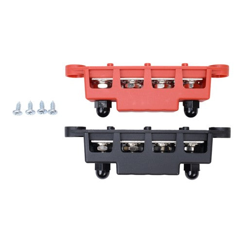 DURAFORCE 3/8" / 250A 4 Stud Busbar Bus Bar Power Distribution Terminal Block Red&Black