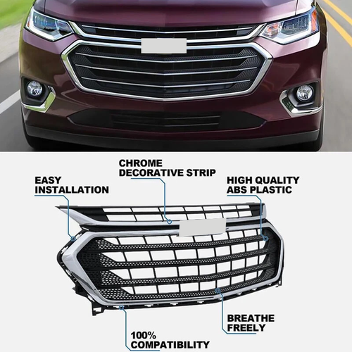 DURAFORCE Front Bumper Grille Upper Grill Chrome For Chevy Chevrolet Traverse 2018-2021