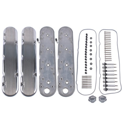 DURAFORCE 2Pcs Aluminum finned Valve Covers w/ Coil Mounts 241-181 For Chevy LS - Polished