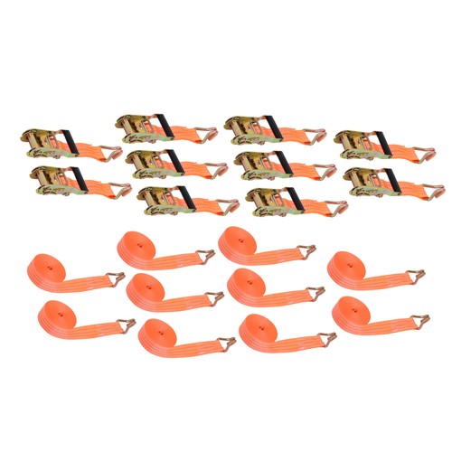 DURAFORCE 10 Pack 1.5" x 20' 4000lbs Ratchet Straps W/ J Hook Heavy Duty Orange Tie Downs