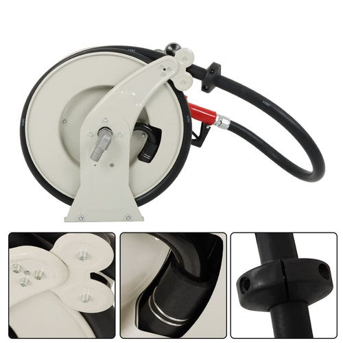 DURAFORCE 1" x 33' Retractable Swivel Rewind W/Auto Fueling Gun Diesel Hose Reel For Truck